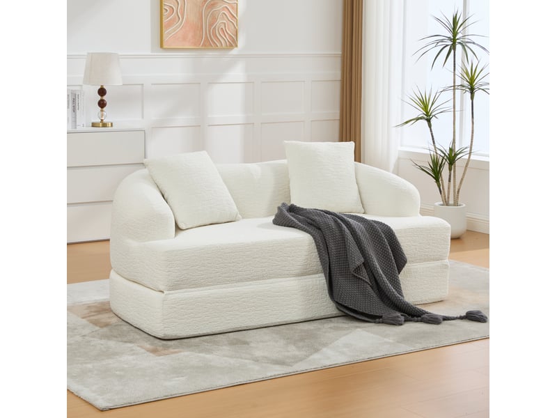 Canapé convertible 2 places 157*84*65cm en chenille beige avec deux coussins chicfurn - Conforama B