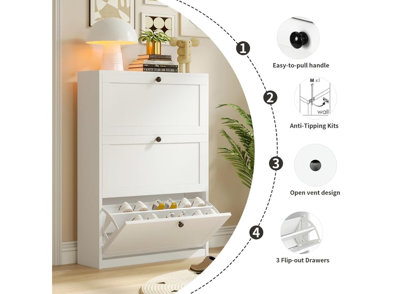  Étagère à chaussures étroite, meuble à chaussures 80x24x116cm (blanc)  - Conforama D
