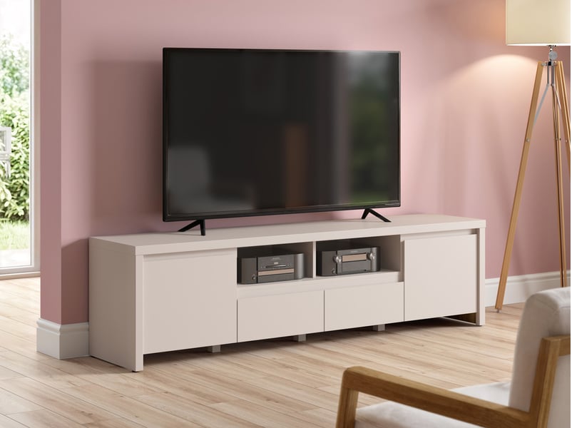  Meuble tv avec 2 portes et 2 tiroirs coloris cachemire - longueur 182 x profondeur 40 x hauteur 49 cm  - Conforama B