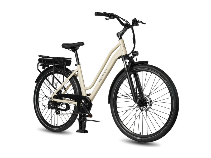 Vélo électrique de ville maxtron urban 7, batterie 36v 12.8ah, beige  - Conforama D