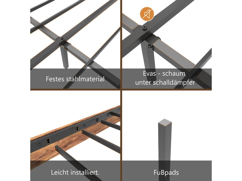 Lit 140x200 cm avec sommier à lattes, cadre de lit adult avec tête de lit haute, lit adulte, marron, lit 2 personnes  - Conforama A
