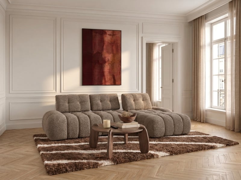  Bobochic canapé d'angle avec dossier avance recule apollon en tissu bouclette taupe  angle droit APOLLON - Conforama D