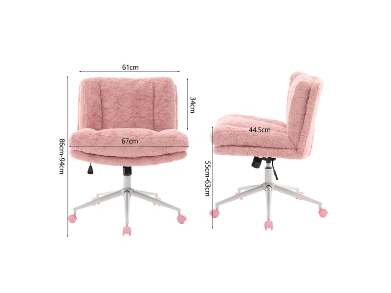  Chaise de bureau rose pivotante, chaise de coiffeuse en fausse fourrure avec assise large 67 cm et base en métal  - Conforama C
