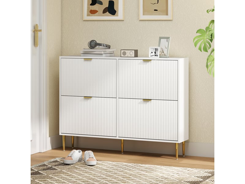 Étagère à chaussures étroite pour 20 paires de chaussures, avec 4 tiroirs à rabat et étagères réglables, 105 x 24 x 91,5 cm, blanche - Conforama C