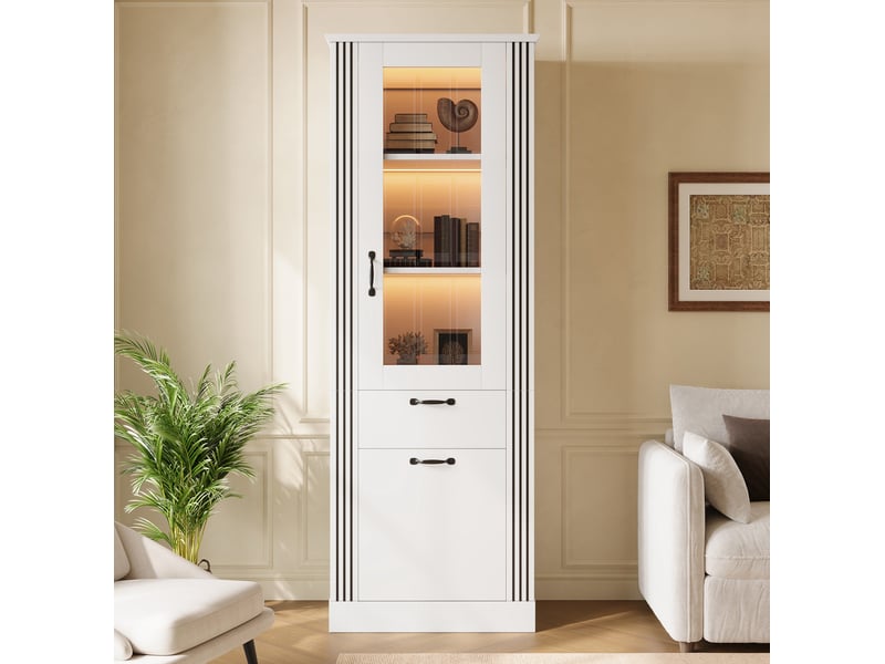  Vitrine 62x41x180 cm avec 2 portes et tiroir, led contrôlée par application, blanche  - Conforama B