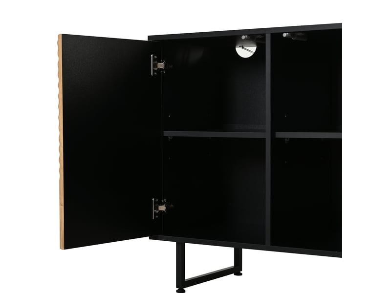 Buffet de salon, avec 4 portes, rangement compartimenté, 3 pieds en métal et style moderne, panneau de particules, 160 × 40 × 75 cm - Conforama E