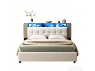 Lit coffre 160x200 cm <strong></strong>  <strong></strong> coloris beige
