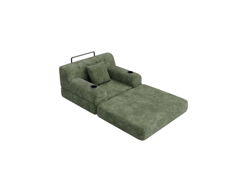  Fauteuil convertible 1 place en velours côtelé vert, 107x80x81 cm  - Conforama A