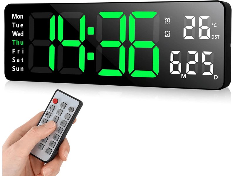 (13 pouces, vert) horloge murale numérique à led avec télécommande, compte à rebours, luminosité réglable, adaptée pour le salon, la  - Conforama A