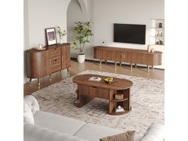 Ensemble de salon 3 pièces avec table basse relevable en mdf finition noyer - Conforama B