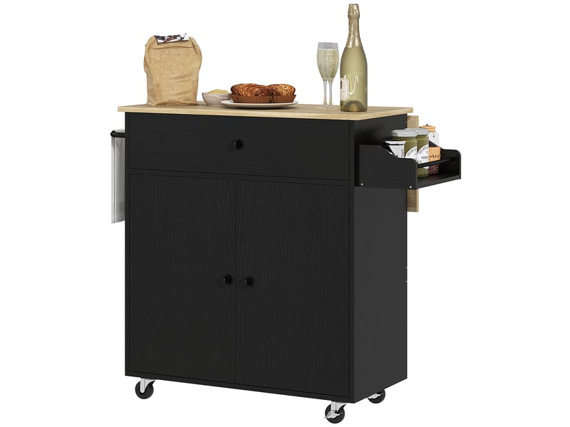  Desserte de cuisine avec plateau rabattable et tiroir noir et chêne 106 x 42 x 87 cm  - Conforama B