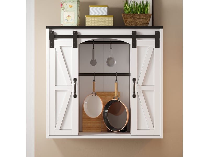 Meuble haut de cuisine 2 portes coulissantes 80x31x76 cm - rangement mural avec étagères réglables - mdf - blanc - Conforama D