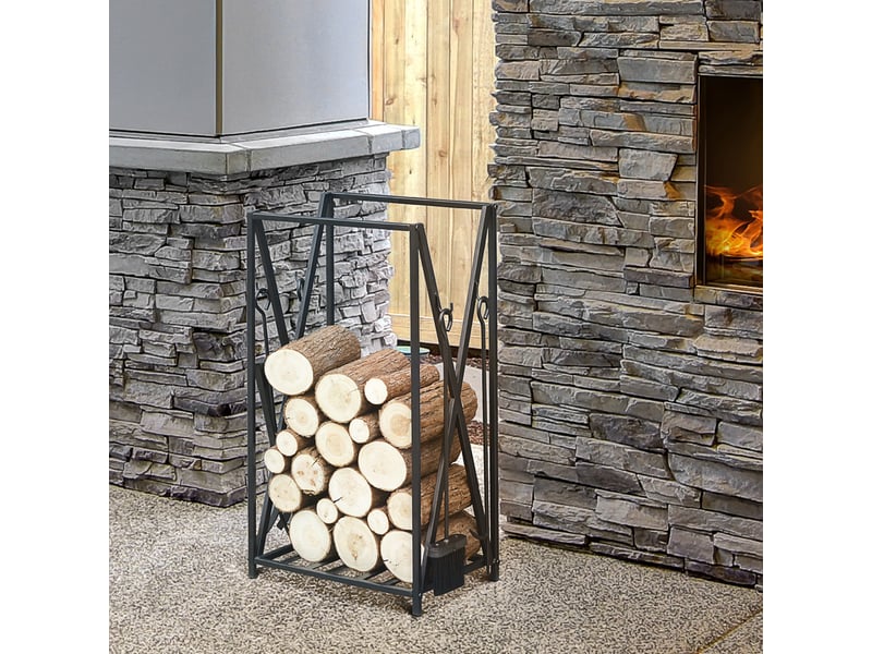  Porte-bûches en acier avec 4 accessoires, format vertical compact, capacité 100 kg  - Conforama D