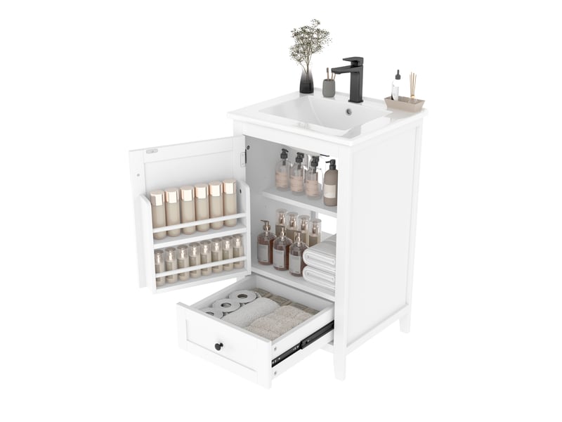Meuble vasque 51x46x85 cm, design minimaliste moderne, vasque en céramique, 1 porte, 1 tiroir, mdf hydrofuge, blanc
