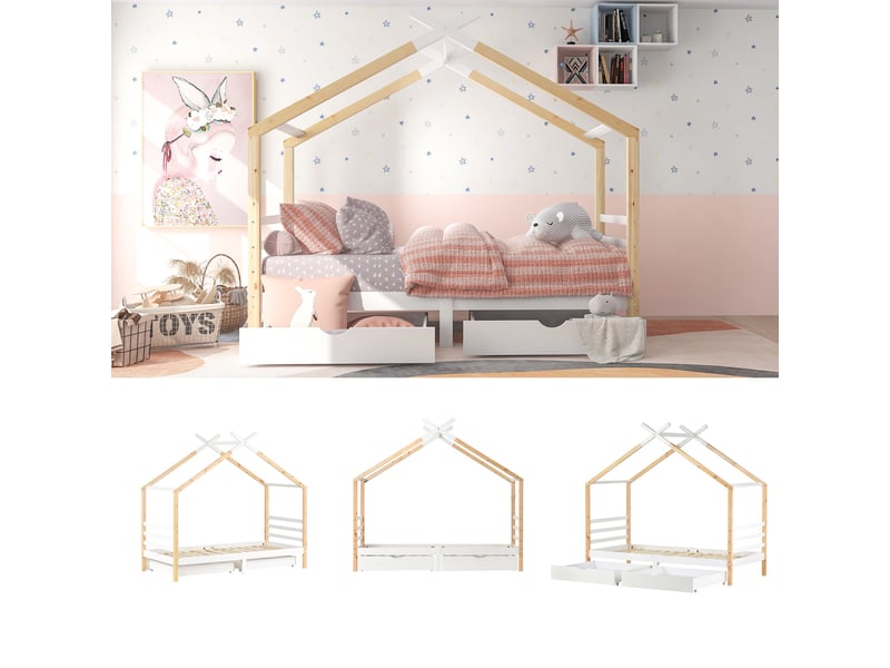  Lit cabane enfant dimensions 90x200 cm hauteur 183 cm poids max 120 kg livraison deux colis montage requis  - Conforama W