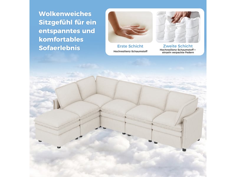 Canapé modulaire xxl 6 places convertible en u ou l avec ottomane mobile - lpospi - chenille beige - Conforama E