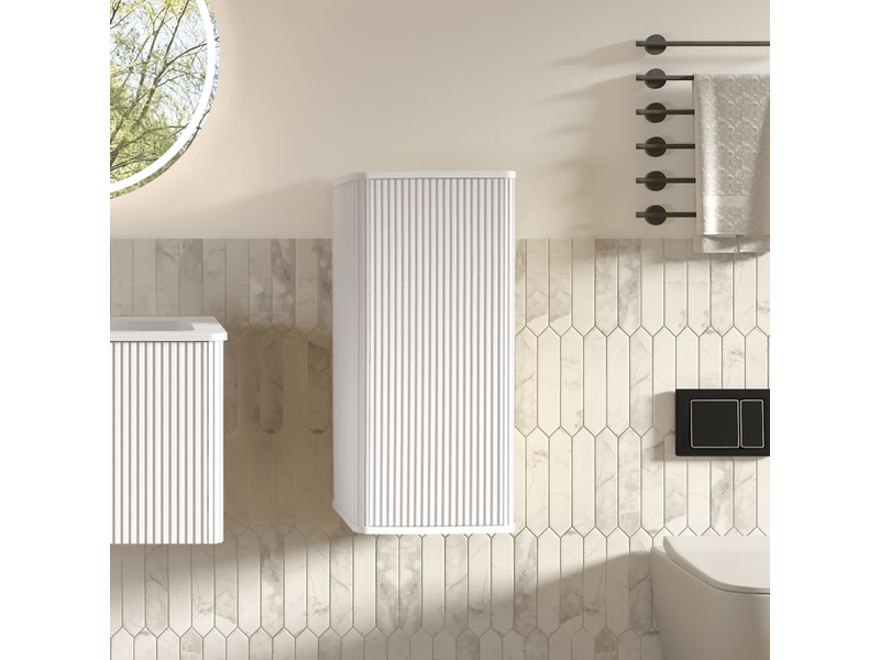  Meuble salle de bain avec vasque 60 cm suspendu - rangement mural blanc avec colonne  - Conforama R