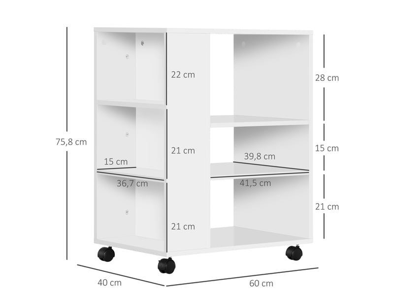  Meuble pour imprimante, meuble d'appoint pour bureau, chambre, cuisine, salon, 60 x 40 x 75,8 cm, blanc  - Conforama E