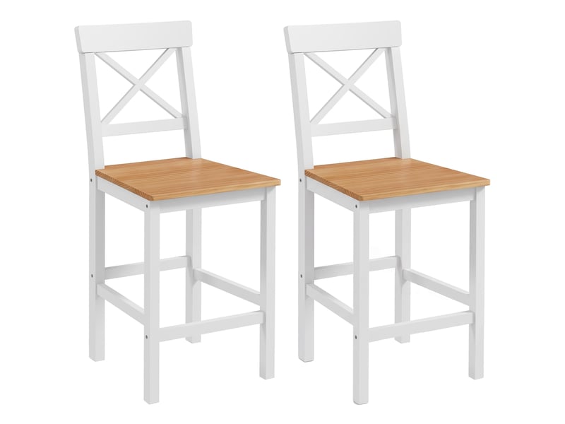  Ensemble de 2 tabourets de bar en pin avec repose-pieds et dossier, style champêtre, pour la cuisine ou le salon, aspect naturel.  - Conforama A