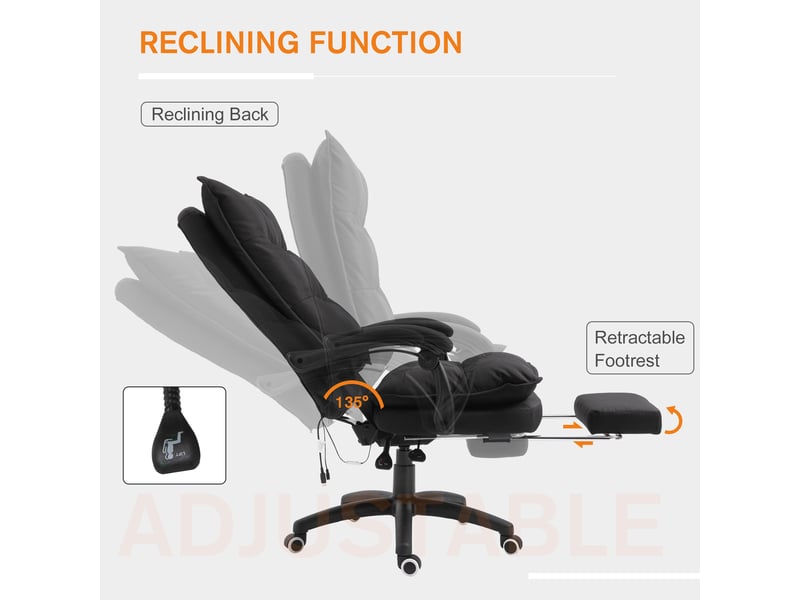  Chaise de bureau massante noire réglable en hauteur, 6 vibrations, dossier inclinable 135°  - Conforama R