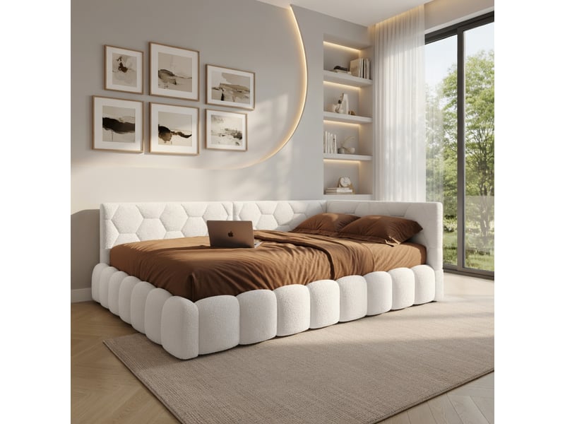  Lit d'enfant 90 × 200 cm, avec bande lumineuse led, port usb type-c, revêtement imitation feutre, blanc  - Conforama D