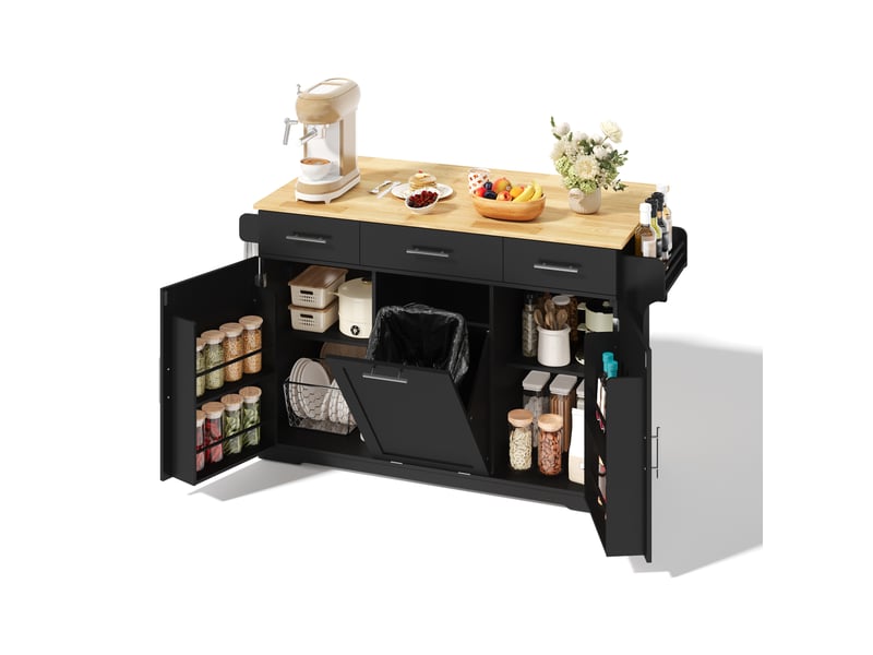 Desserte de cuisine 136x5075x92 cm à plateau rabattable noir et naturel - Conforama A