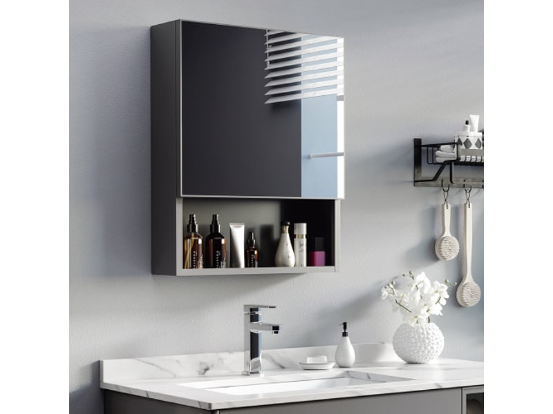 Armoire miroir salle de bain inox 46x13,5x58 cm avec 2 étagères intérieures et niche en verre - Conforama B
