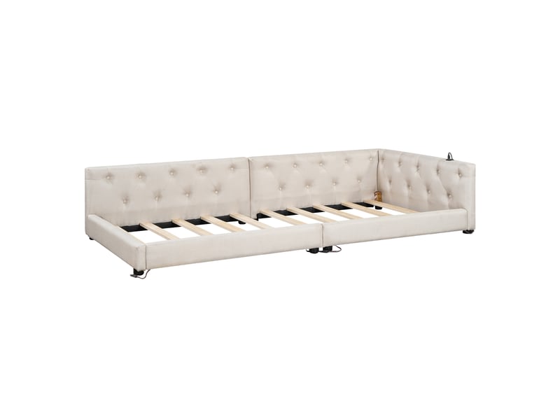  Lit banquette en lin beige 90x200 cm avec sommier - éclairage led 7 couleurs et ports usbtype-c  - Conforama R
