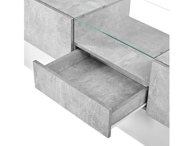  Meuble tv avec tiroir central, étagère verre et klapptür, rangement modulable style moderne pour salon, 200 × 33 × 48.5 cm, en mdf, blanc  - Conforama E