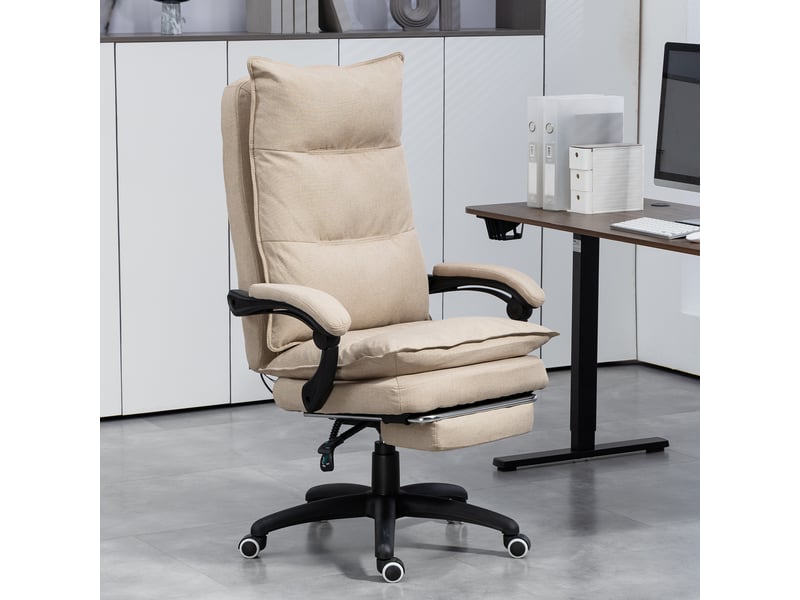  Fauteuil de bureau massant avec hauteur réglable, dossier inclinable, repose-pied intégré et télécommande filaire beige  - Conforama D