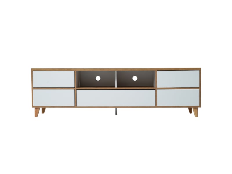  Meuble tv blanc bois 160x40x45 cm - portes et niches style campagne - lowboard salon  - Conforama A