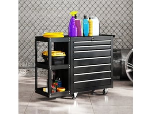 Chariot à outils 7 tiroirs avec rangement latéral amovible, 4 roues avec frein, 96 x 33,5 x 75 cm, noir evryae