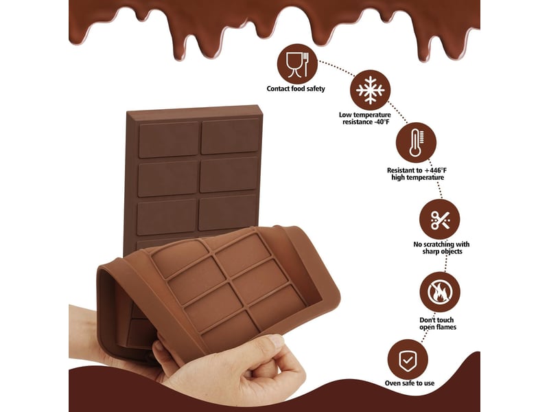 Lot de 2 moules à chocolat en silicone avec 1 grattoir, 2 moules à chocolat profonds, anti adhésif our bricolage de noix chocolat - Conforama D