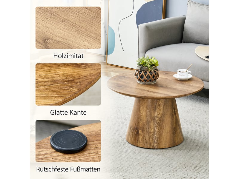  Table basse en mdf naturel, ronde, bout de canapé, 60 x 60 x 35 cm  - Conforama R