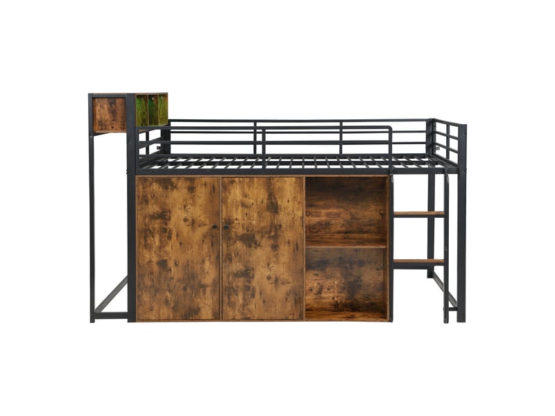  Lit mezzanine 120 x 200 cm avec armoire et led, noir et vintage  - Conforama R