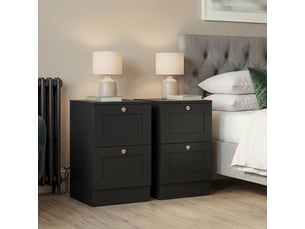 Table de chevet altino 2 tiroirs, commode de nuit, chambre, set de 2, 53x40x36cm, noir