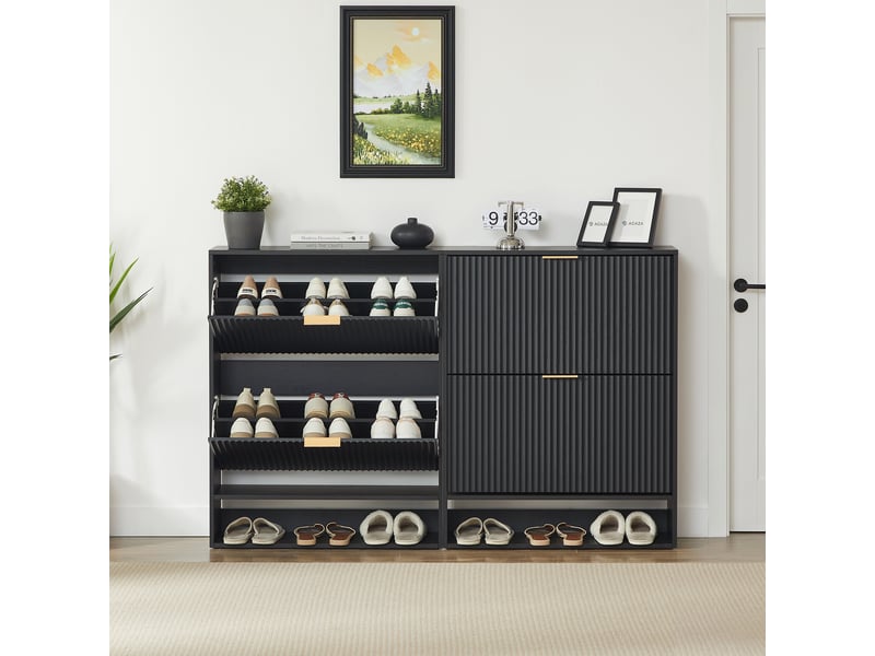  Meuble à chaussures étroit 80x24x102 cm, petit meuble hall d'entrée noir, rangement couloir avec porte abattante et surface déco  - Conforama W