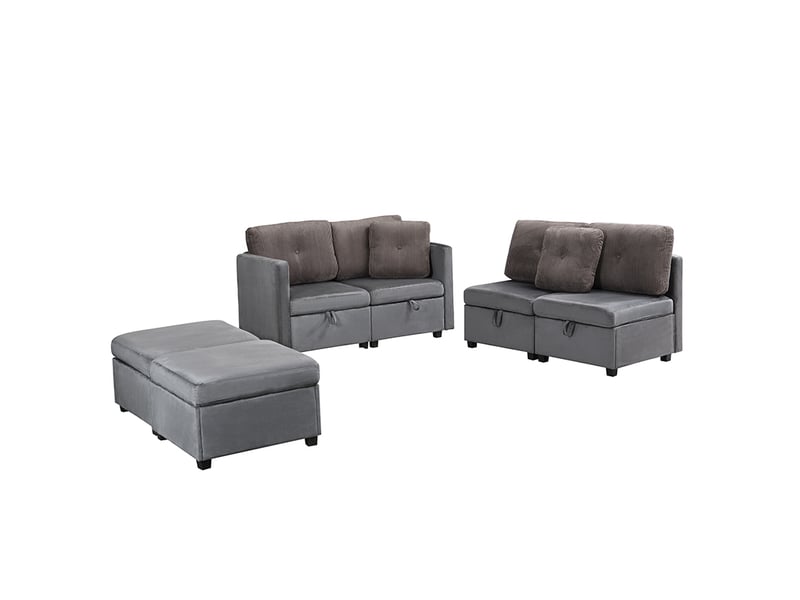 Canapé modulable 6 places en u gris antique avec rangement - Conforama A