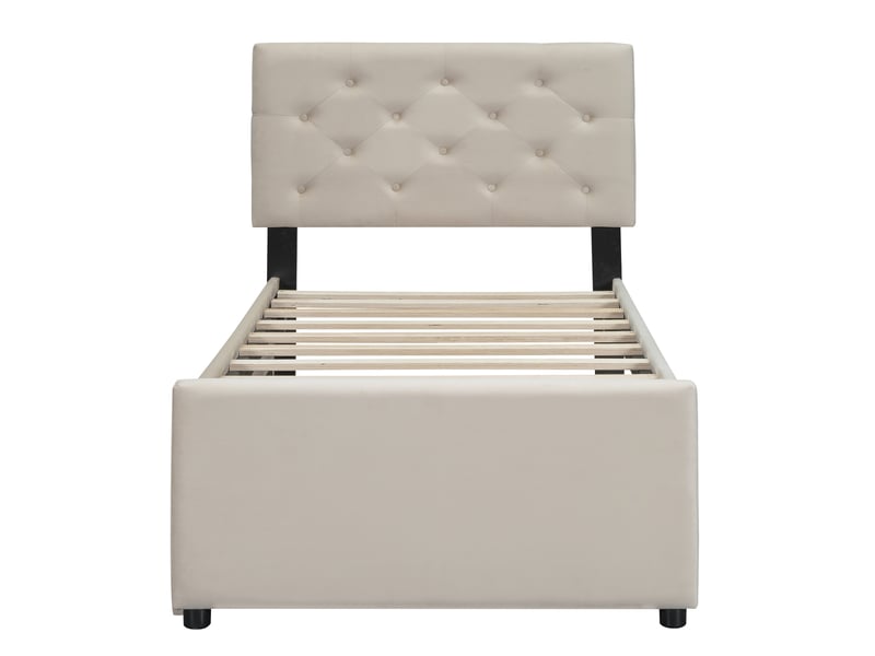  Lit rembourré beige 90x200 cm avec tiroir roulant, velours et sommier à lattes  - Conforama A