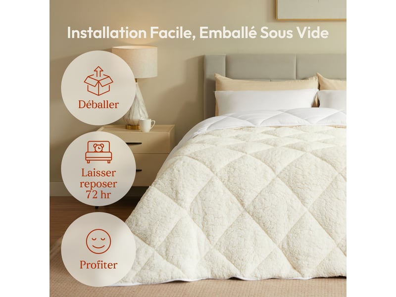 Casabel couette sherpa 240x260 cm, 450 gsm polyester réversible, face sherpa douillette ou microfibre fraîche, respirante, lavable  - Conforama R