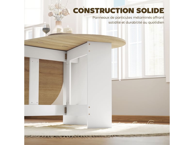  Table à manger pliante, table pliante cuisine ovale jusqu'à 6 personnes, salle à manger, pour petits espaces, bois naturel  - Conforama R