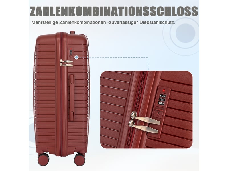  Lot de 3 valises rigides,202428 pouces,avec serrure,polypropylène,rouge  - Conforama D