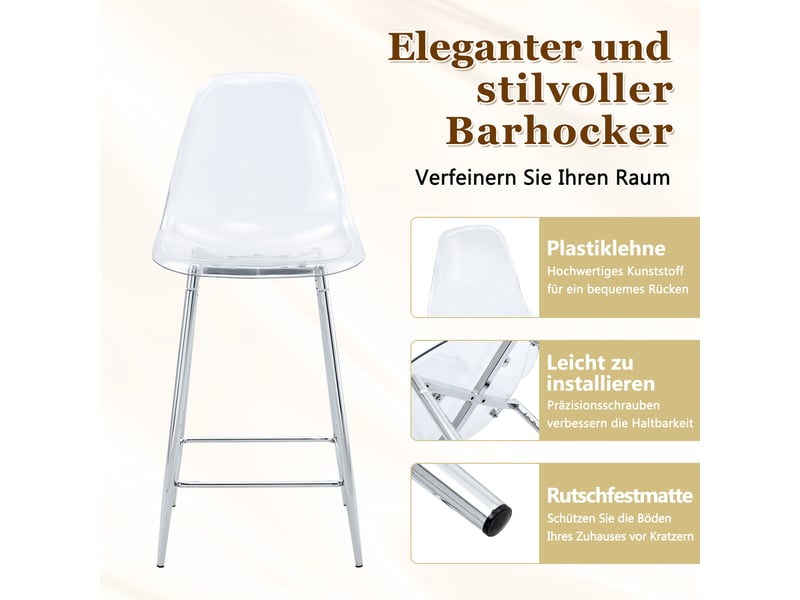  Tabourets de bar lot de 4 avec repose-pieds - lpospi - assise transparente, structure métal - plastique, argent  - Conforama E