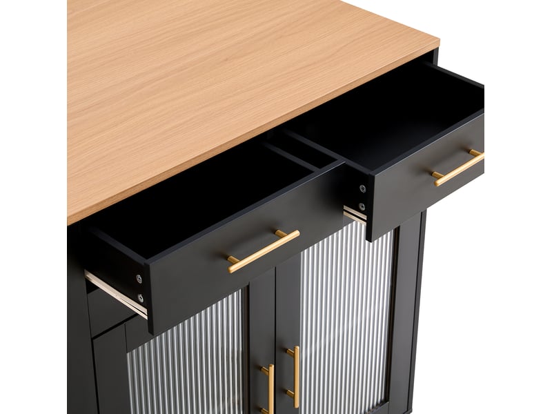  Desserte de cuisine avec plan extensible, tiroirs, placard et niches, prises et ports usb, noire pour cuisine  - Conforama E