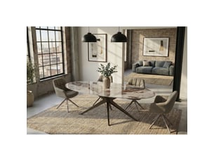 Table de salle à manger avelis ovale 220 cm en céramique effet marbre blanc et métal bronze