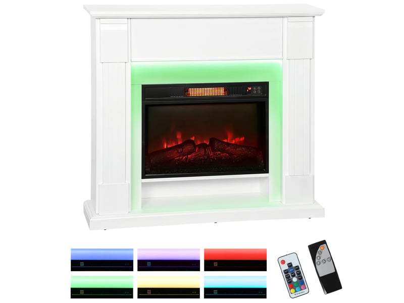  Cheminée électrique encastrable avec effet flamme 3d, bande lumineuse led rgb, 1800 w, minuterie, thermostat, blanche  - Conforama A