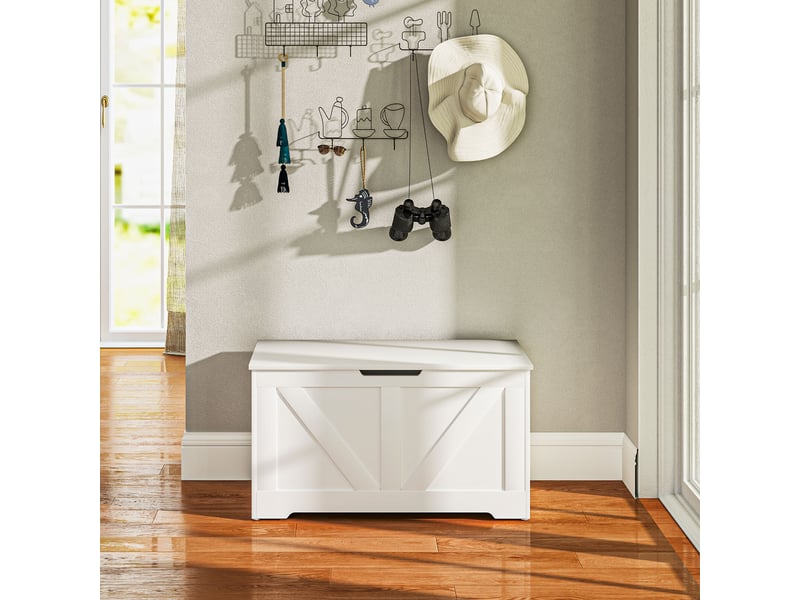  Coffre de rangement pour chambre, 100 l, avec couvercle de sécurité, 80 x 40 x 45 cm, blanc  - Conforama D