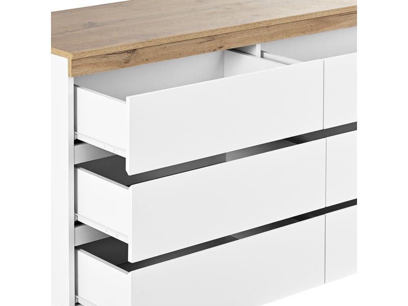  Commode 6 tiroirs - aggloméré e1 - blanc et chêne - 110x40x67.5cm  - Conforama W