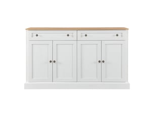 Buffet bas 150x86x40 cm grande capacité 4 portes 2 tiroirs meuble rangement cuisine salon entrée blanc bois naturel