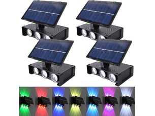 Ensemble de 4 appliques solaires murales d'extérieur – 6 LED RGB, 7 couleurs, éclairage réglable vers le haut et vers le bas, étanches, pour jardin, clôture, terrasse et allée.
